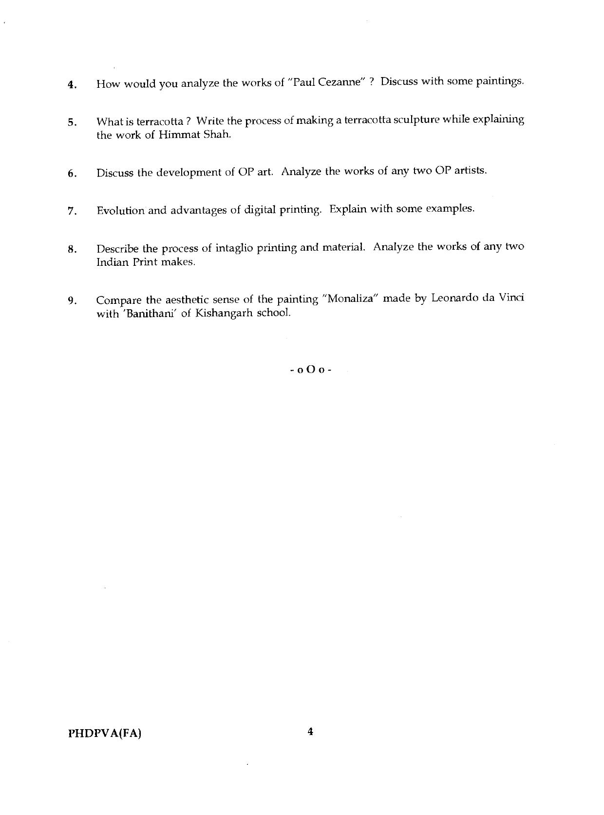 IGNOU PhD Entrance Test Ph.D./M.Phil (Performing And Visual Arts (Fine Arts)) 2019 Question Paper - Page 4