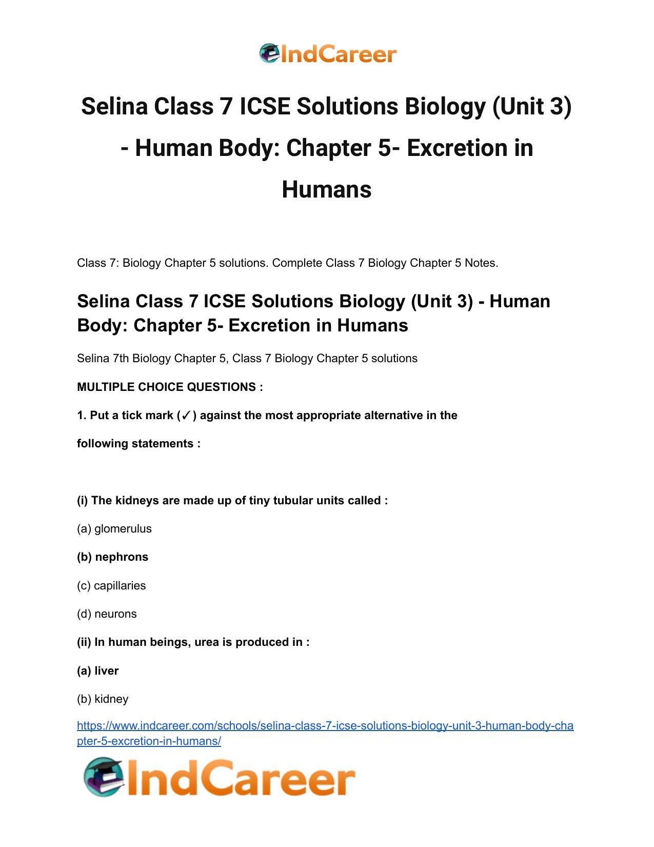 Selina Class 7 ICSE Solutions Biology (Unit 3) - Human Body: Chapter 5- Excretion in Humans - Page 2