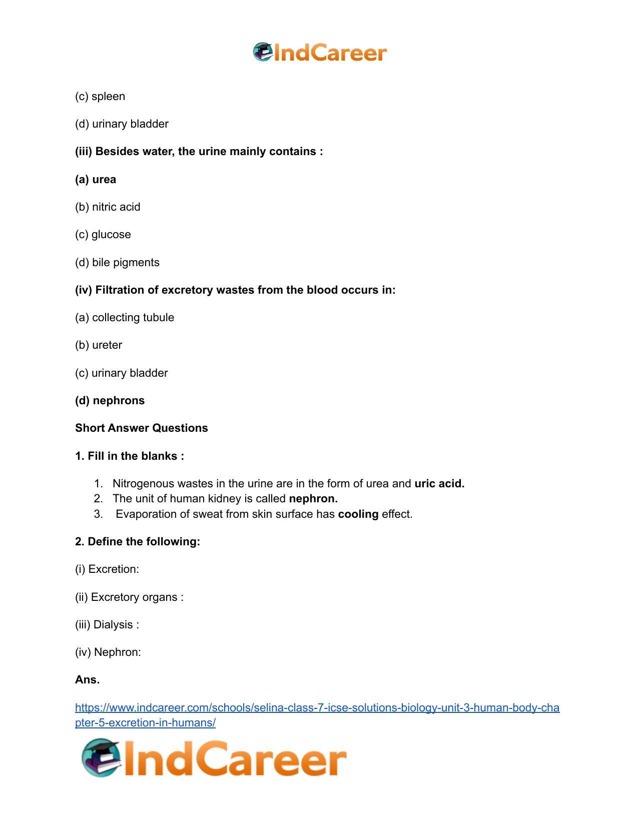 Selina Class 7 ICSE Solutions Biology (Unit 3) - Human Body: Chapter 5- Excretion in Humans - Page 3
