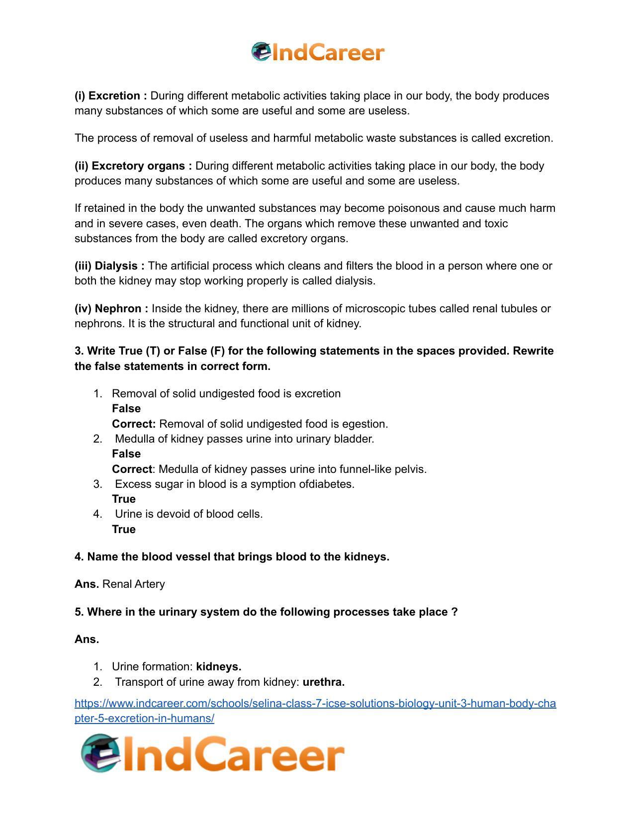 Selina Class 7 ICSE Solutions Biology (Unit 3) - Human Body: Chapter 5- Excretion in Humans - Page 4