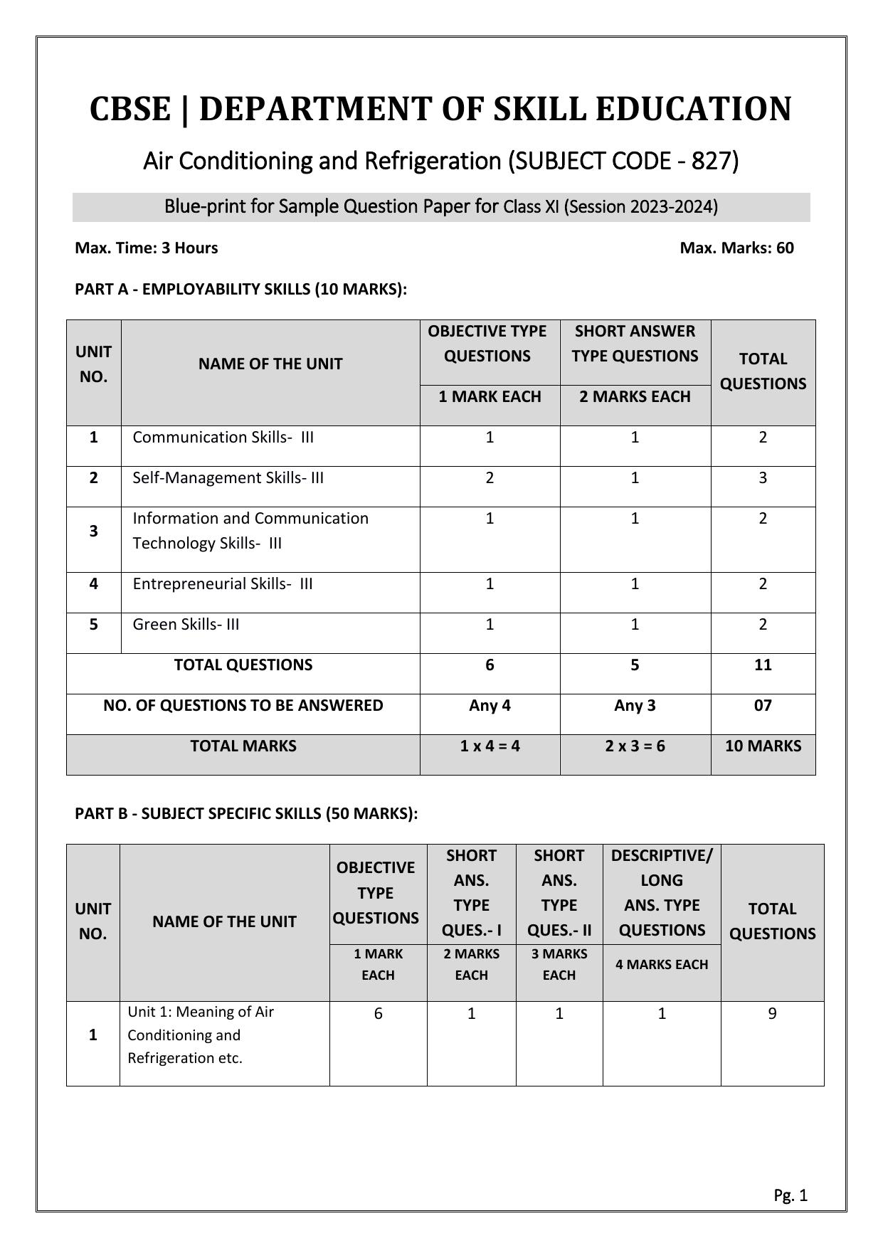 CBSE Class 11: AIR-CONDITIONING & REFRIGERATION 2024 Sample Paper - Page 1