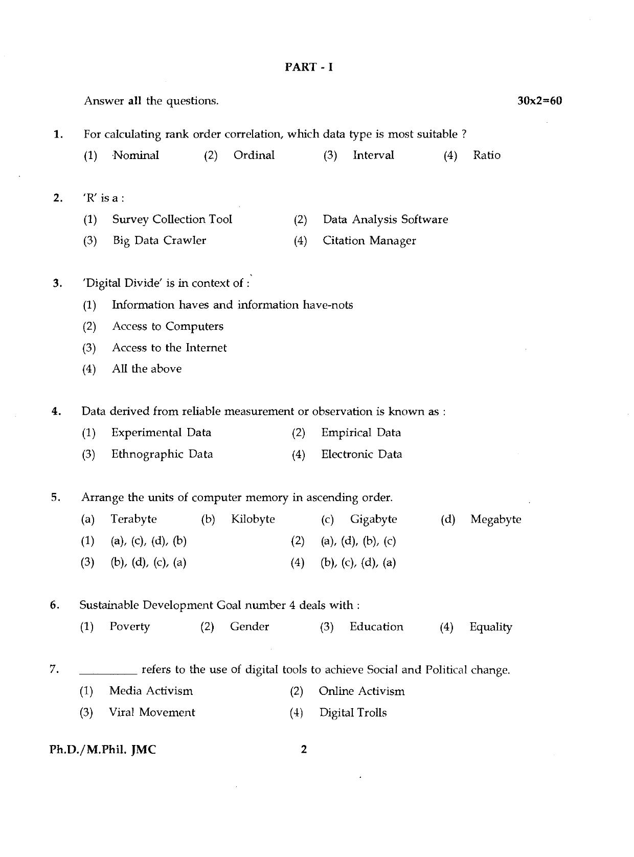 IGNOU PhD Entrance Test Ph.D./M.Phil (Journalism And Mass Communication) 2019 Question Paper - Page 2