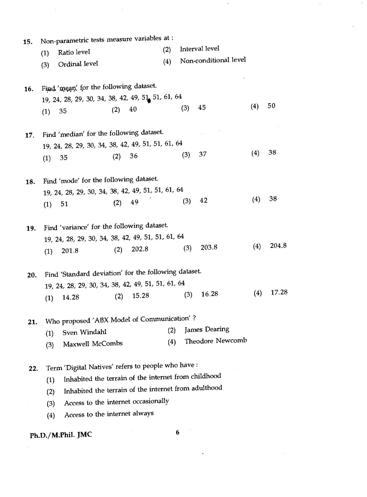 IGNOU PhD Entrance Test Ph.D./M.Phil (Journalism And Mass Communication) 2019 Question Paper - Page 6