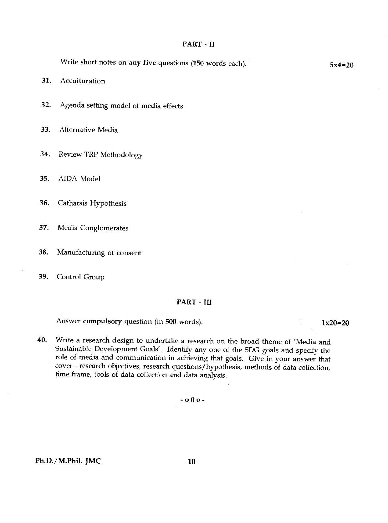 IGNOU PhD Entrance Test Ph.D./M.Phil (Journalism And Mass Communication) 2019 Question Paper - Page 10