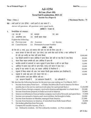 Bilaspur University Question Paper 2021-2022: B.COM Part -III (Three) (10+2+3) (I) Income Tax Paper 1