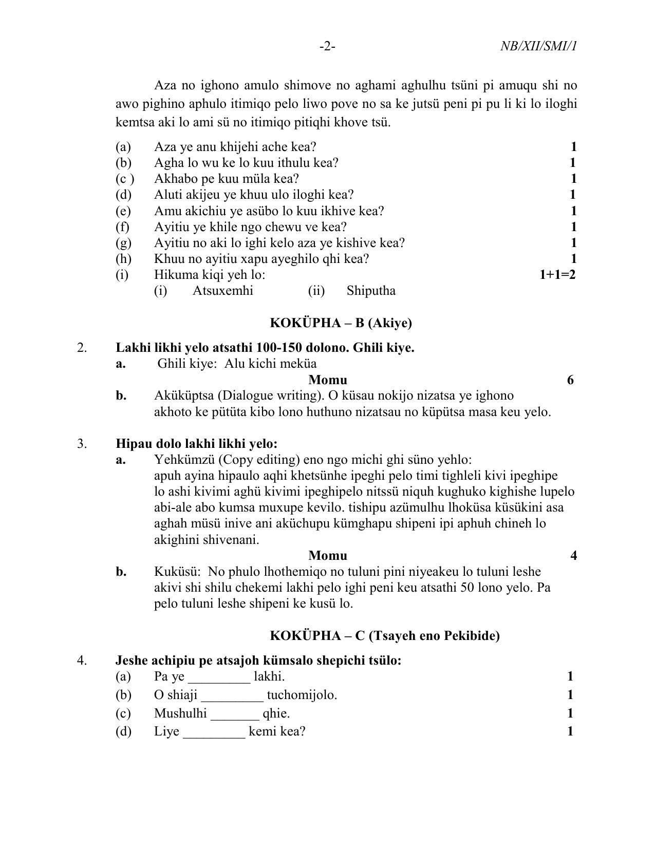 Nagaland Board Class 12 Sumi (Sütsah) 2022 Question Paper - Page 2