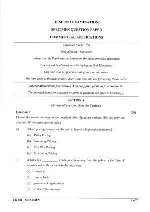 ICSE Class 10 Commercial Applications Sample Paper 2023