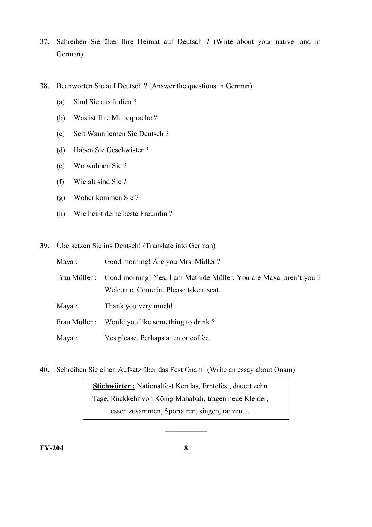 Kerala Plus One (Class 11th) Part-II German Question Paper 2021 - Page 8