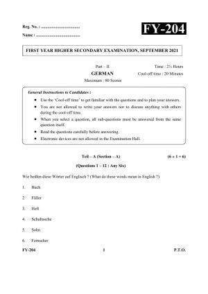 Kerala Plus One (Class 11th) Part-II German Question Paper 2021