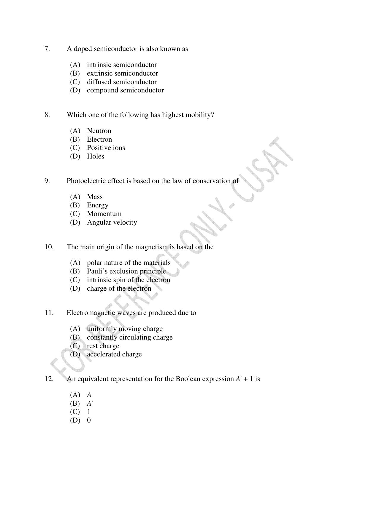 CUSAT CAT 2022 Test in Physics Chemistry and Mathematics for B Tech (Second Shift) Question Paper - Page 2