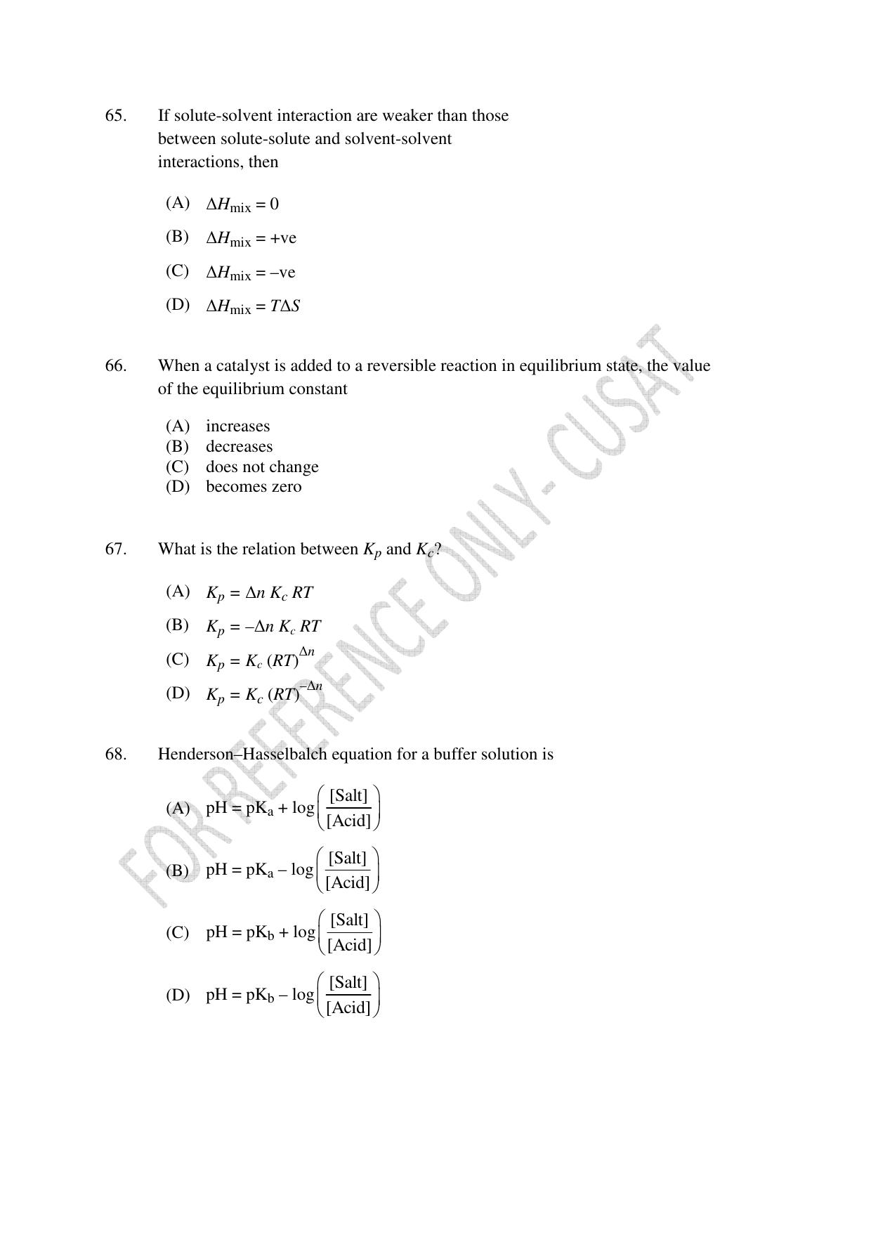 CUSAT CAT 2022 Test in Physics Chemistry and Mathematics for B Tech (Second Shift) Question Paper - Page 14