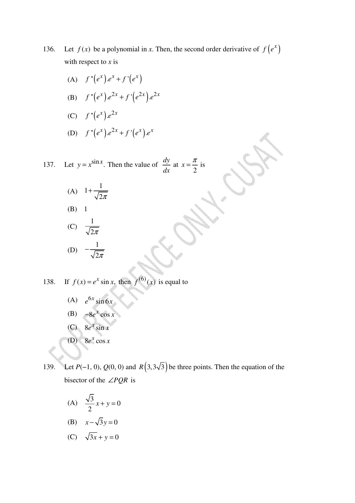 CUSAT CAT 2022 Test in Physics Chemistry and Mathematics for B Tech (Second Shift) Question Paper - Page 31