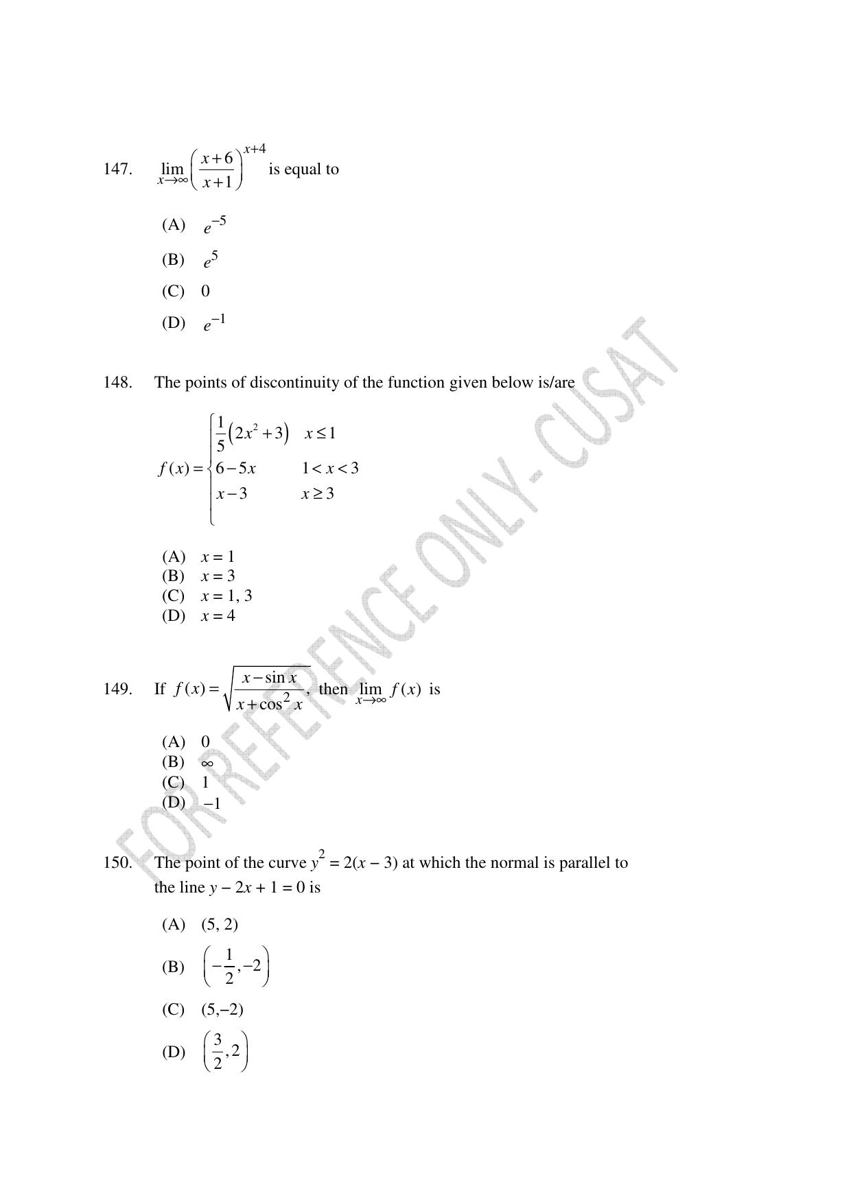CUSAT CAT 2022 Test in Physics Chemistry and Mathematics for B Tech (Second Shift) Question Paper - Page 34