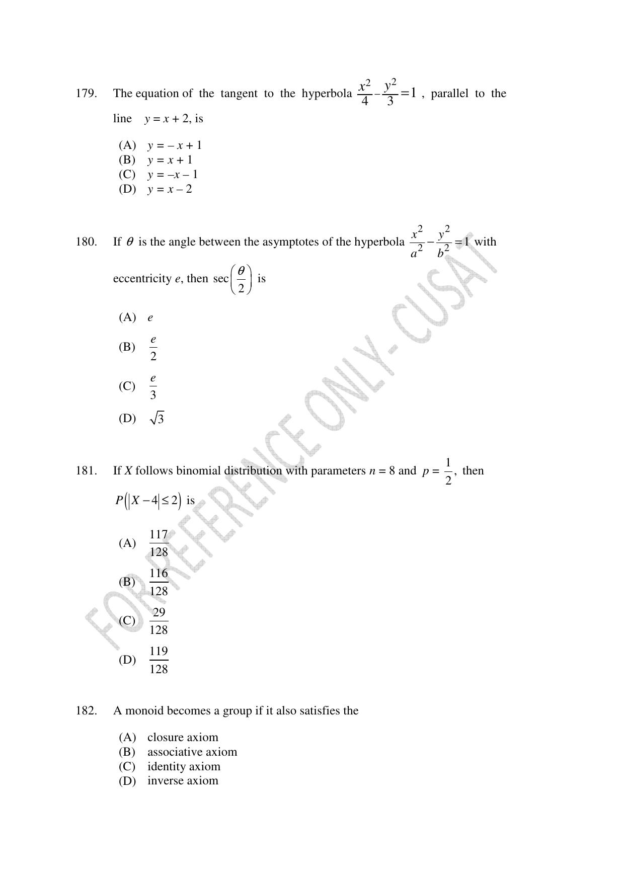 CUSAT CAT 2022 Test in Physics Chemistry and Mathematics for B Tech (Second Shift) Question Paper - Page 42