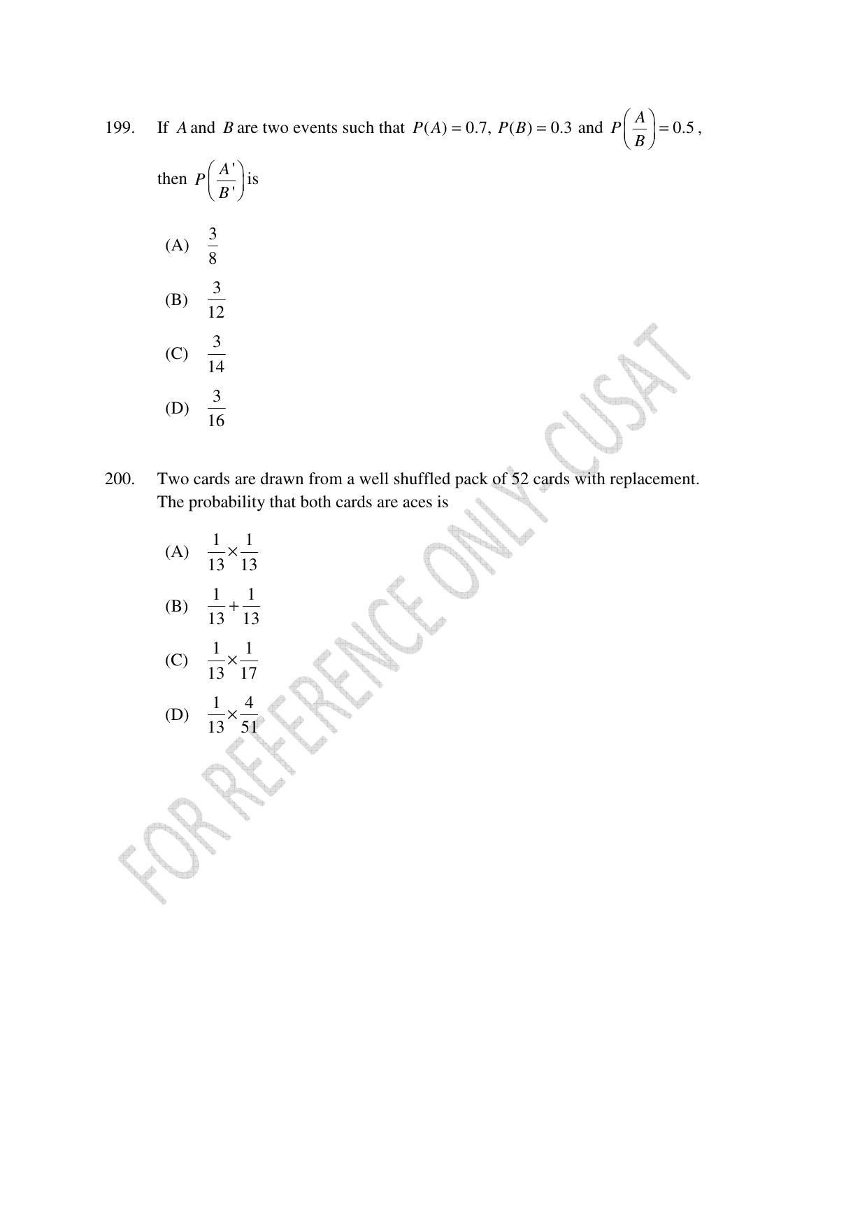 CUSAT CAT 2022 Test in Physics Chemistry and Mathematics for B Tech (Second Shift) Question Paper - Page 47