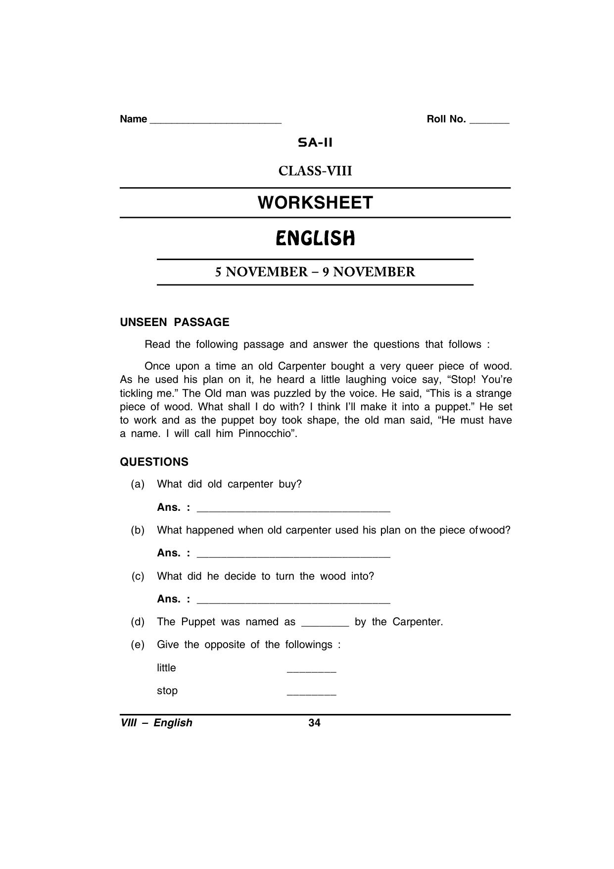 CBSE Worksheets for Class 8 English Assignment 86 - Page 1