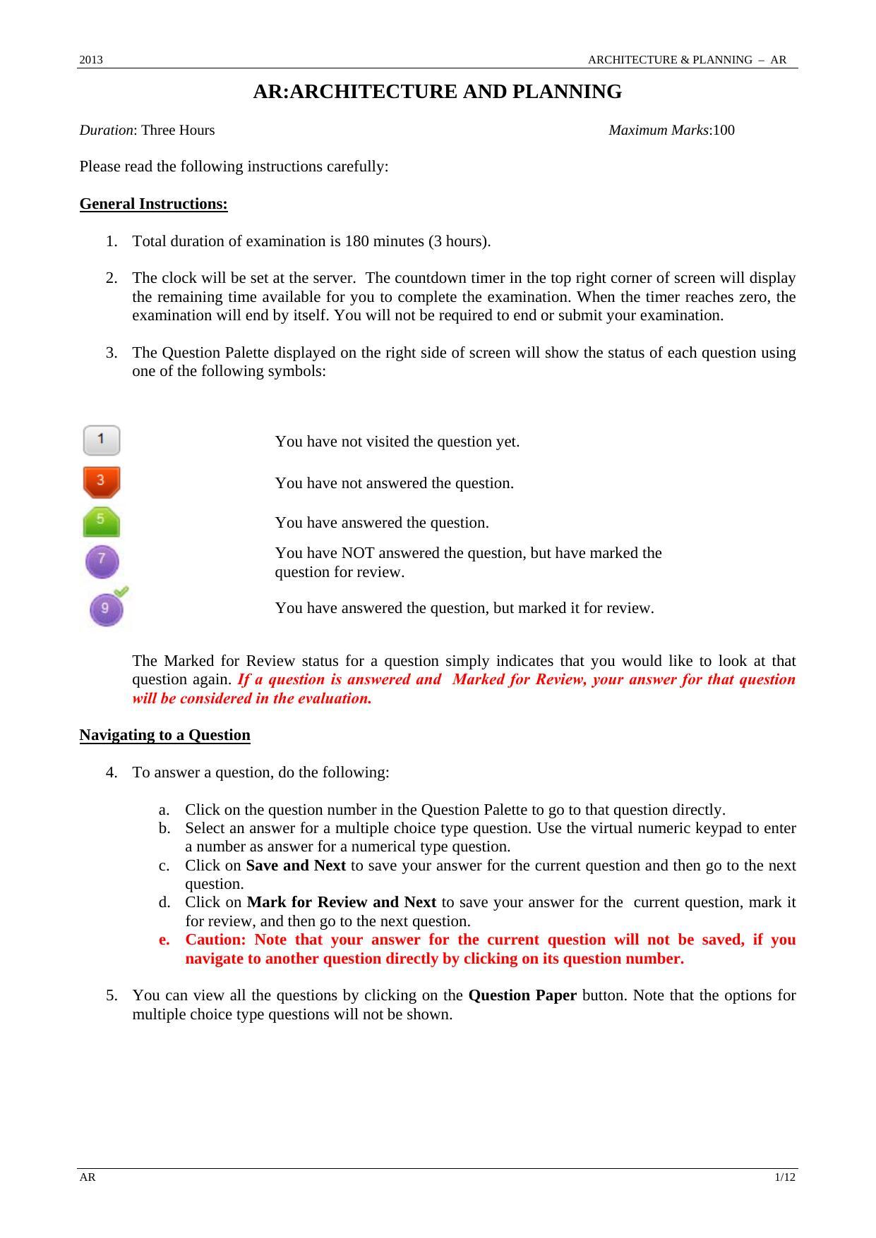 GATE 2013 Architecture and Planning (AR) Question Paper with Answer Key - Page 1