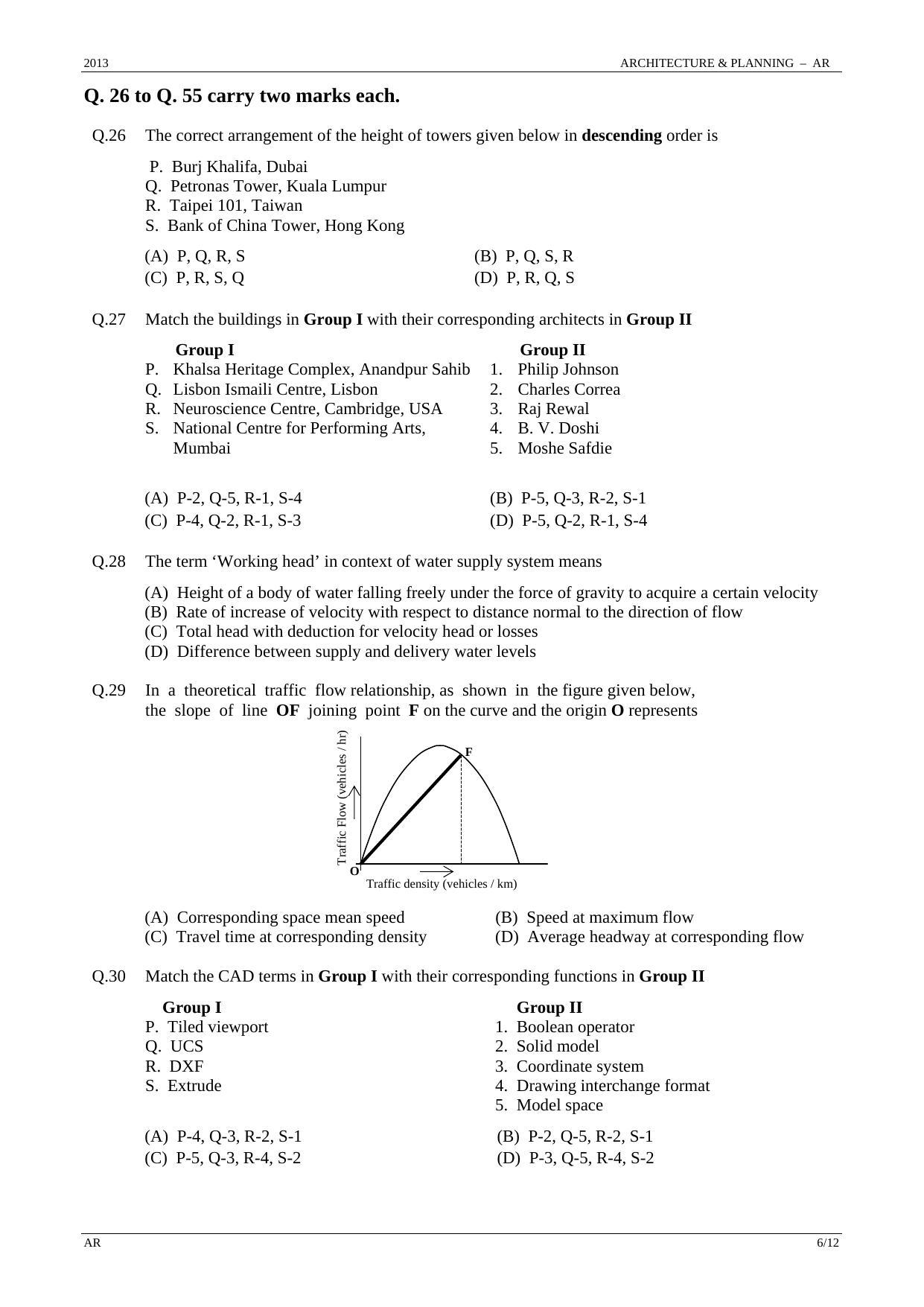 GATE 2013 Architecture and Planning (AR) Question Paper with Answer Key - Page 6