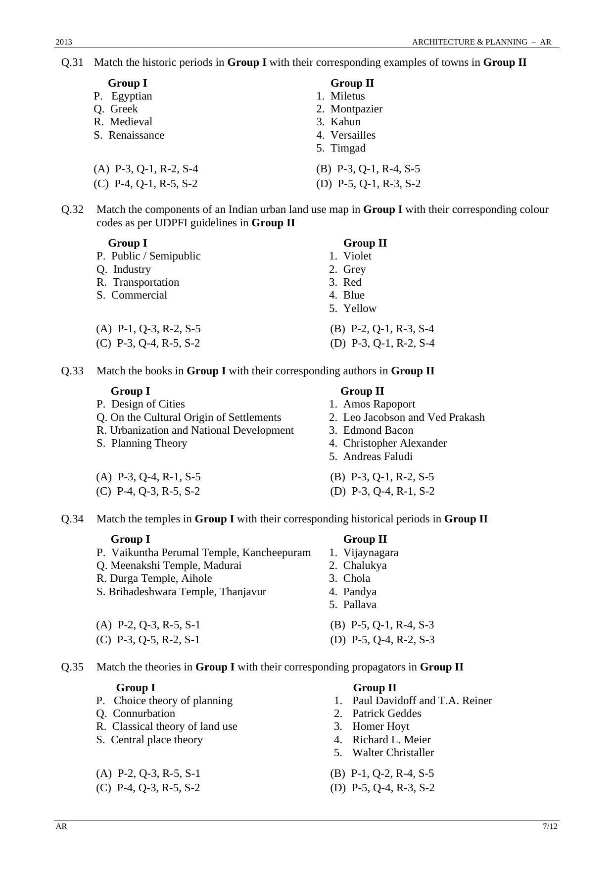 GATE 2013 Architecture and Planning (AR) Question Paper with Answer Key - Page 7