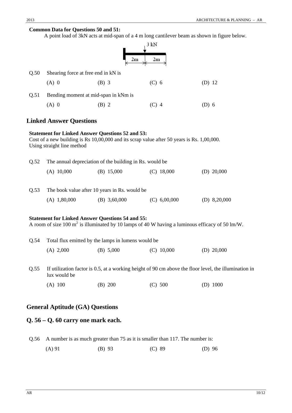 GATE 2013 Architecture and Planning (AR) Question Paper with Answer Key - Page 10