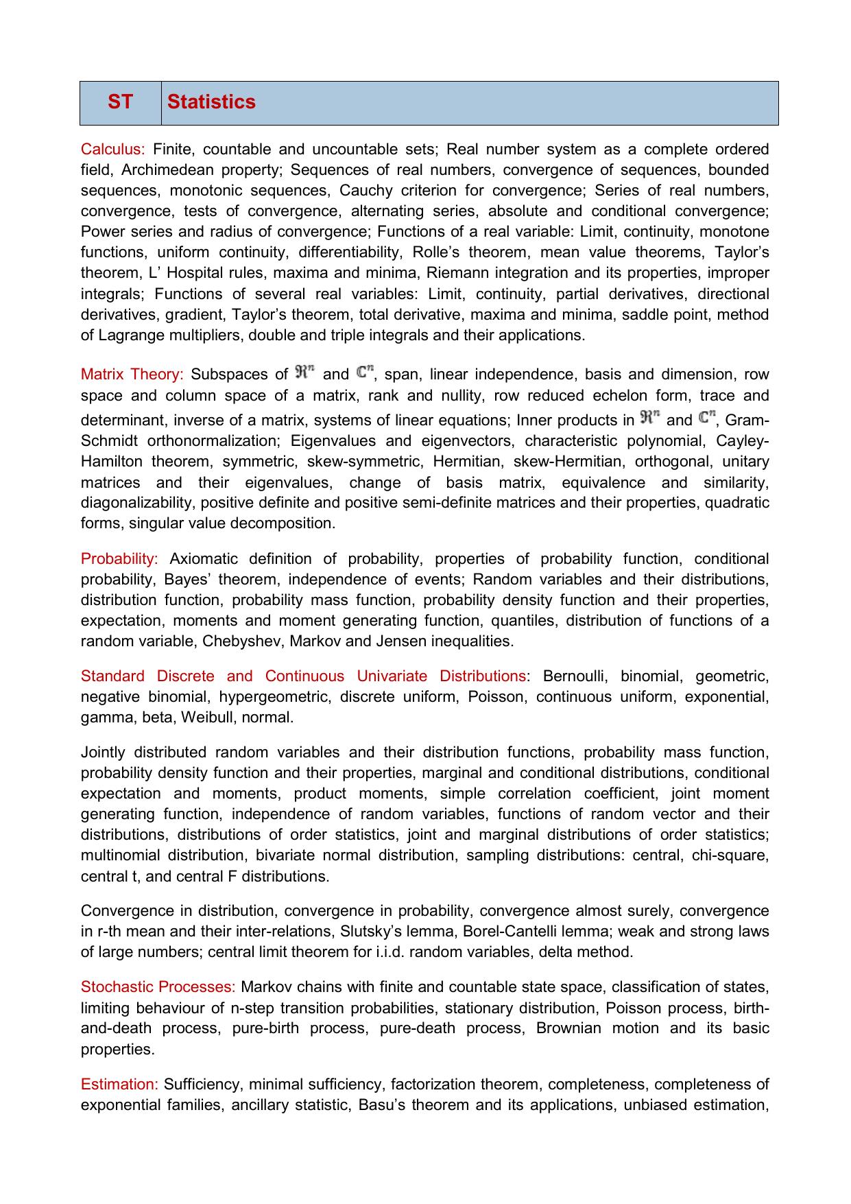 GATE Statistics Syllabus - Page 1