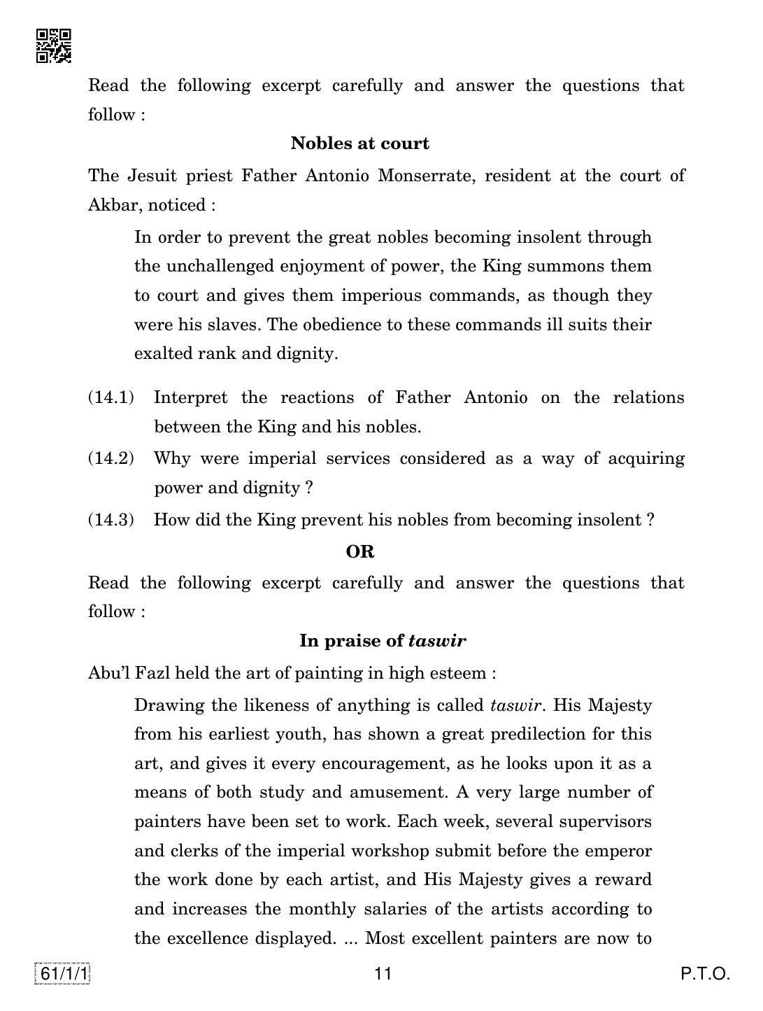 CBSE Class 12 61-1-1 HISTORY 2019 Compartment Question Paper - Page 11