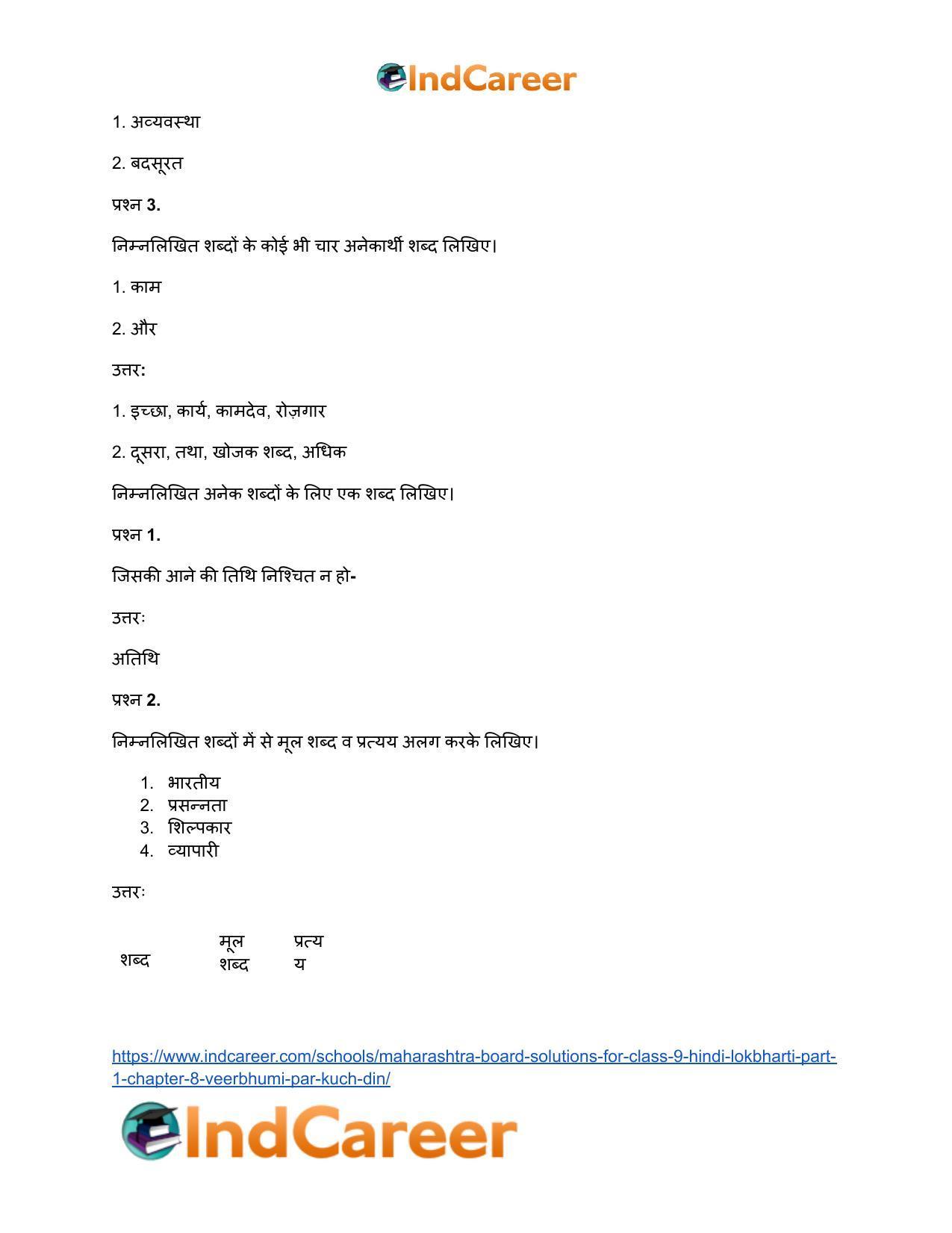 Maharashtra Board Solutions for Class 9- Hindi Lokbharti (Part 1): Chapter 8- वीरभूमि पर कुछ दिन - Page 31