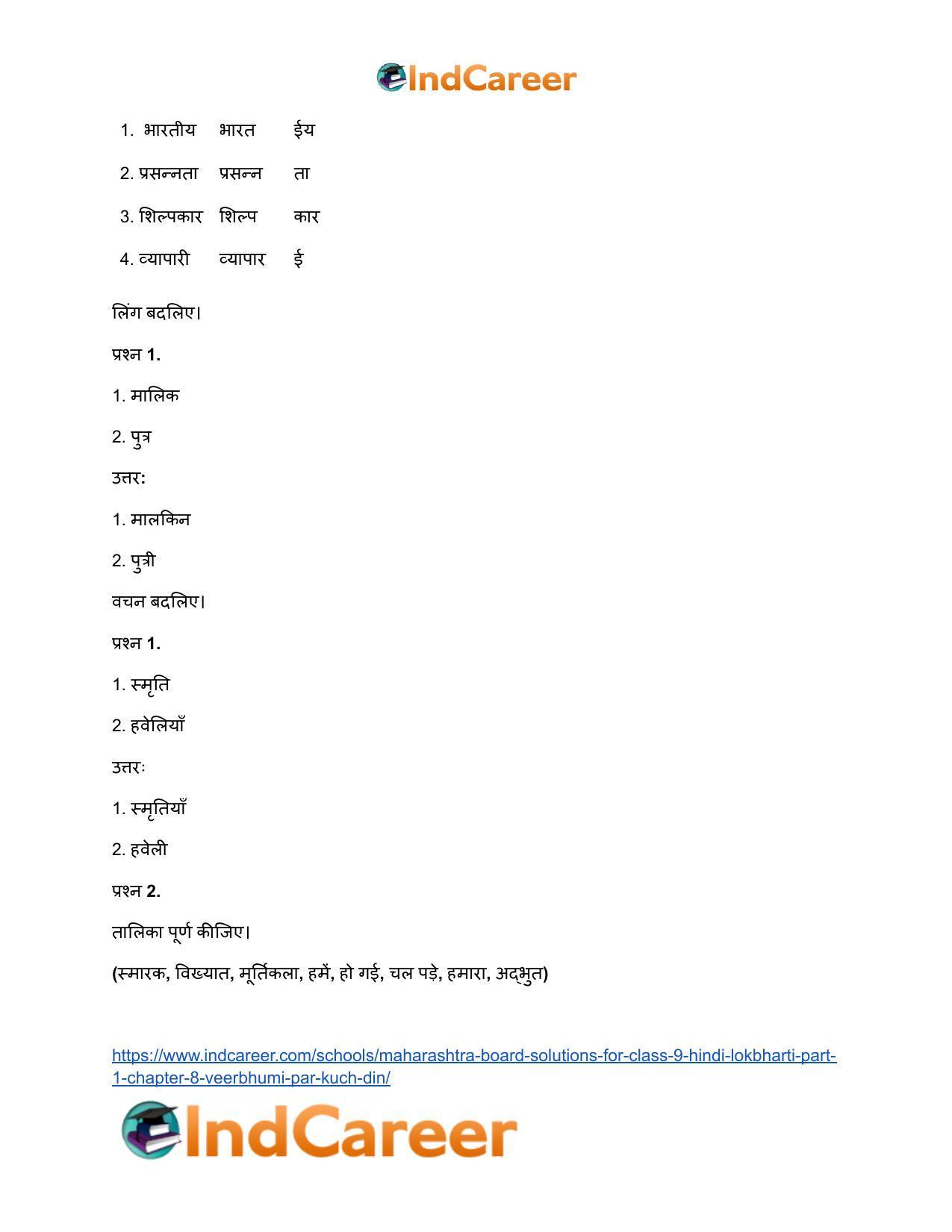 Maharashtra Board Solutions for Class 9- Hindi Lokbharti (Part 1): Chapter 8- वीरभूमि पर कुछ दिन - Page 32