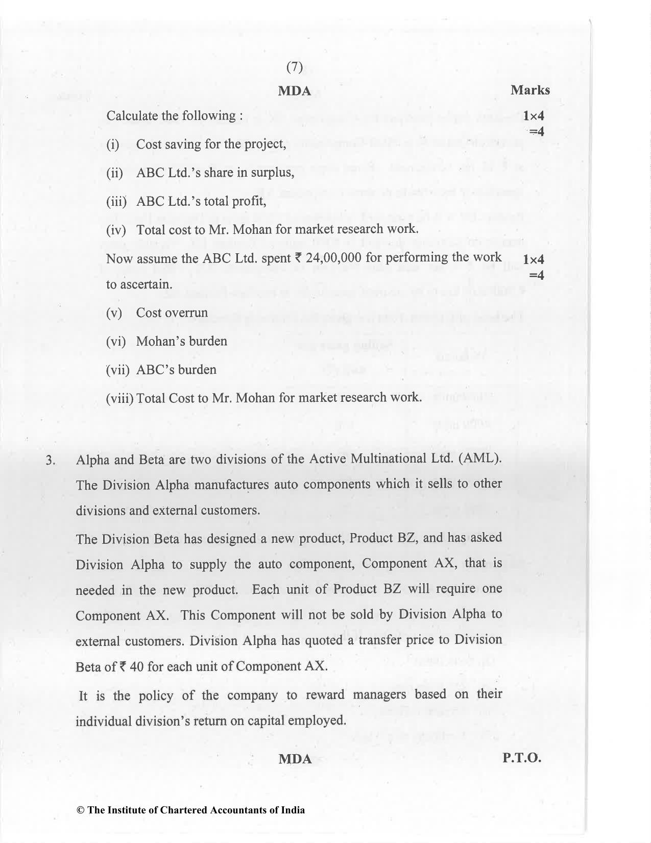 CA Final Jan 2021 Question Paper - Paper 5 – Strategic Cost Management and Performance Evaluation - Page 7