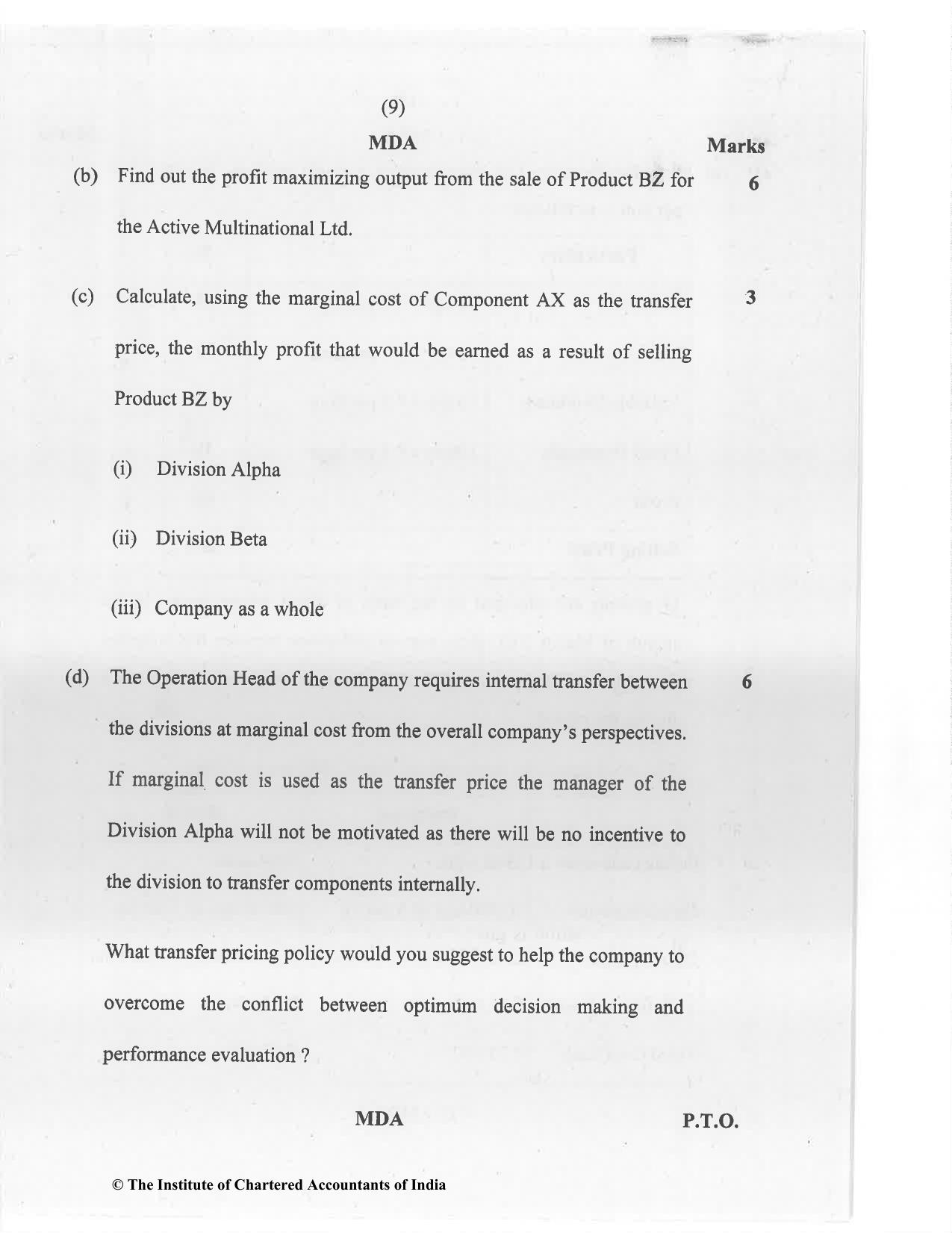 CA Final Jan 2021 Question Paper - Paper 5 – Strategic Cost Management and Performance Evaluation - Page 9