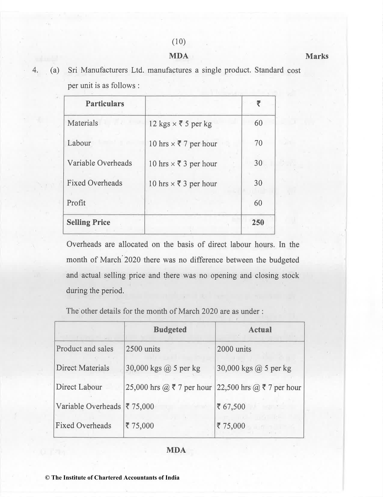 CA Final Jan 2021 Question Paper - Paper 5 – Strategic Cost Management and Performance Evaluation - Page 10