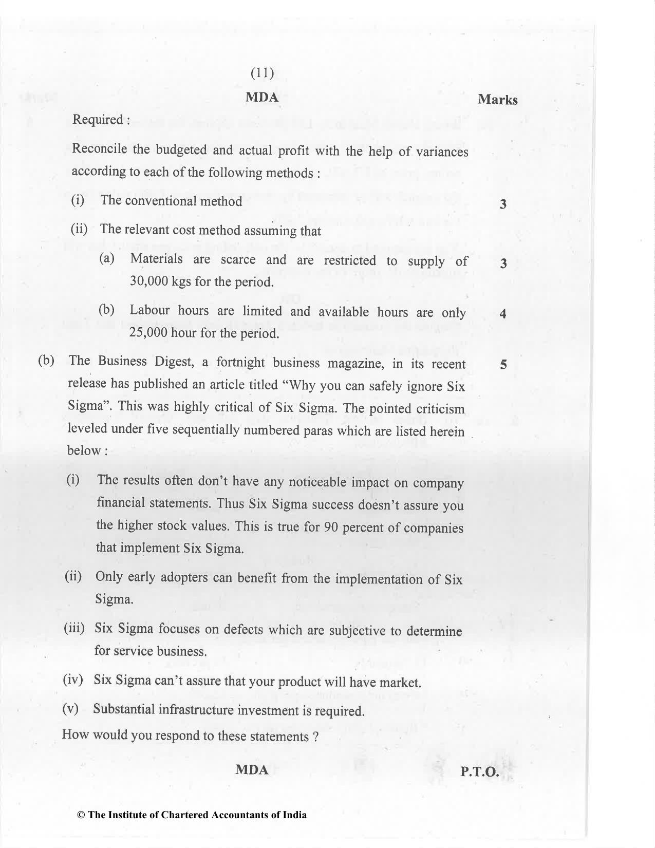 CA Final Jan 2021 Question Paper - Paper 5 – Strategic Cost Management and Performance Evaluation - Page 11