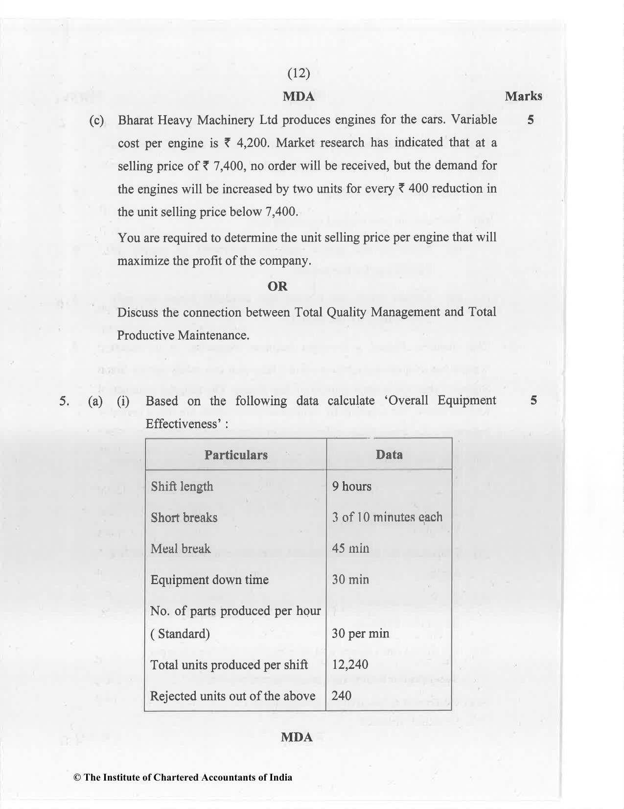 CA Final Jan 2021 Question Paper - Paper 5 – Strategic Cost Management and Performance Evaluation - Page 12