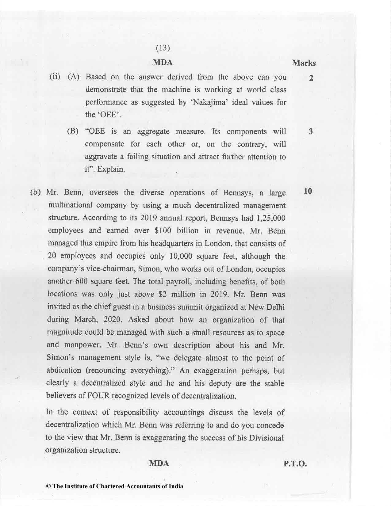 CA Final Jan 2021 Question Paper - Paper 5 – Strategic Cost Management and Performance Evaluation - Page 13