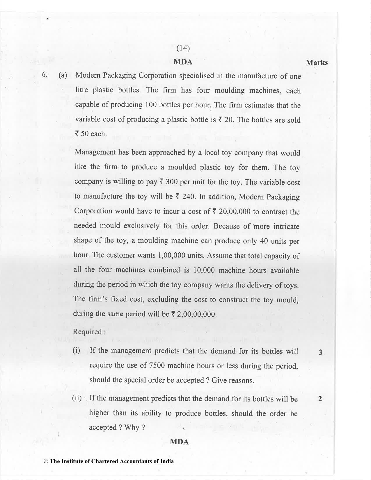 CA Final Jan 2021 Question Paper - Paper 5 – Strategic Cost Management and Performance Evaluation - Page 14