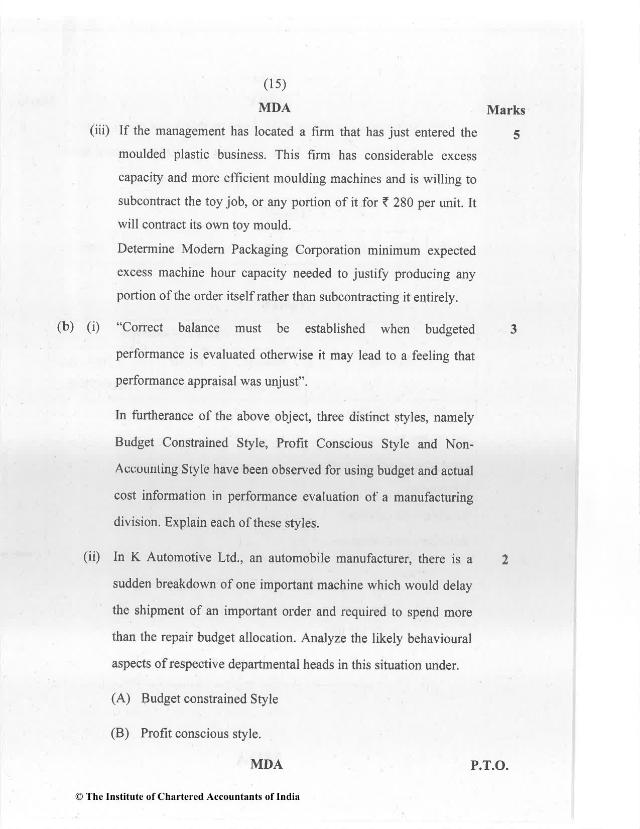 CA Final Jan 2021 Question Paper - Paper 5 – Strategic Cost Management and Performance Evaluation - Page 15