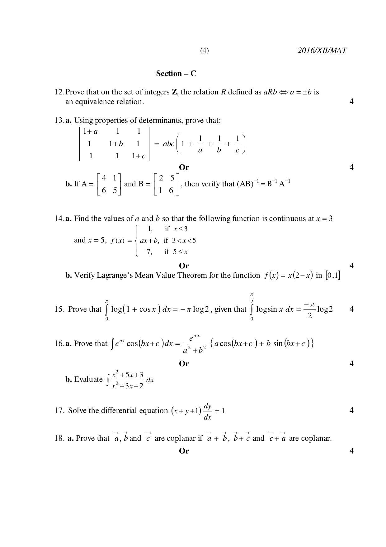Nagaland Board Class 12 MATHEMATICS 2016 Question Papers - Page 4
