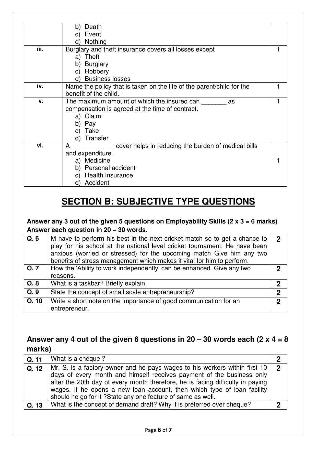 CBSE Class 10 (Skill Education) Banking & Insurance Sample Papers 2023 - Page 6