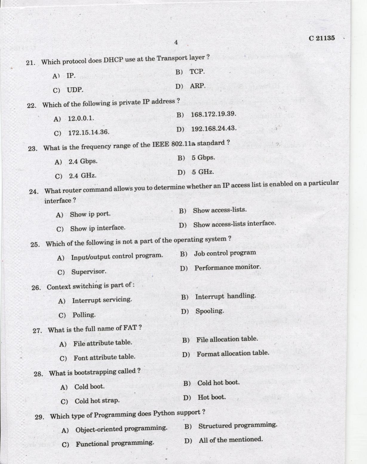 CUCAT 2022 M.Sc.Computer Science Question Paper - Page 4