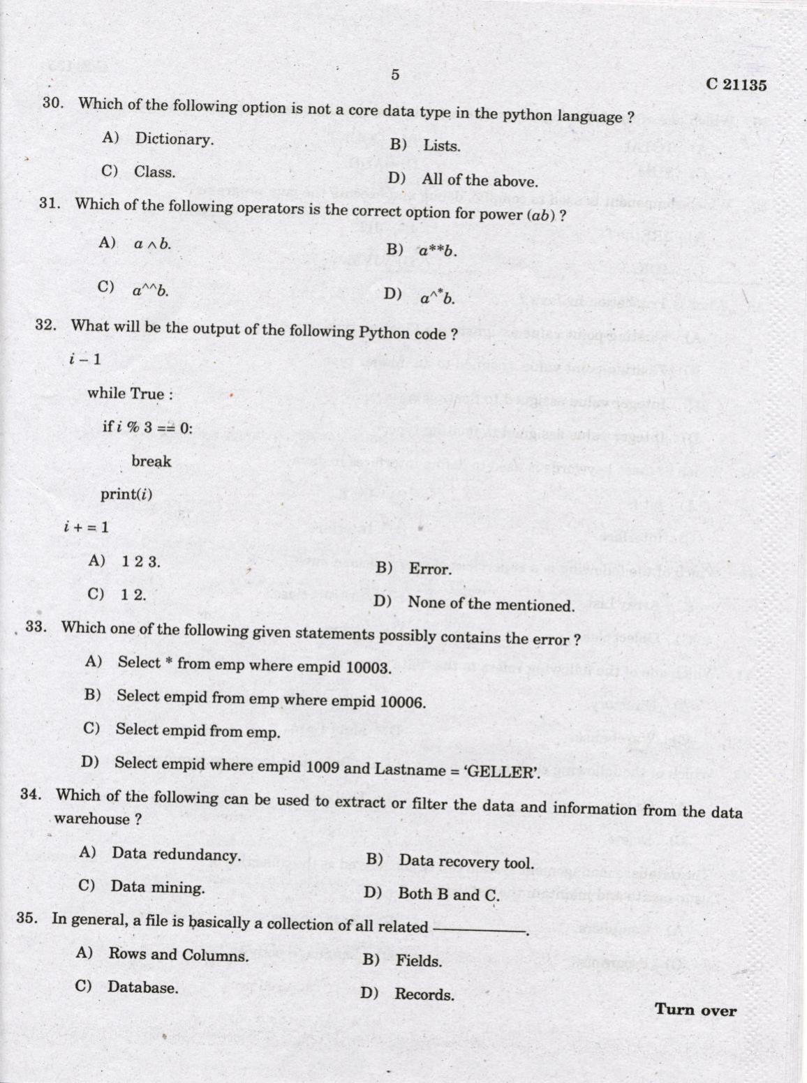 CUCAT 2022 M.Sc.Computer Science Question Paper - Page 5