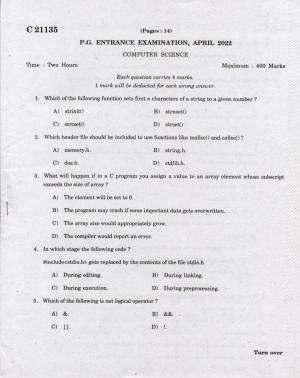 CUCAT 2022 M.Sc.Computer Science Question Paper
