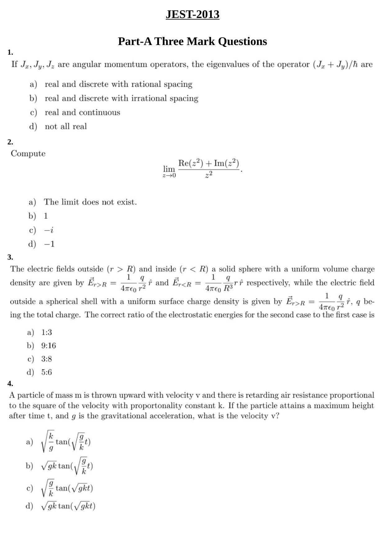 JEST 2013 Physics Question Paper with Answer key - Page 1