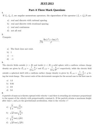 JEST 2013 Physics Question Paper with Answer key