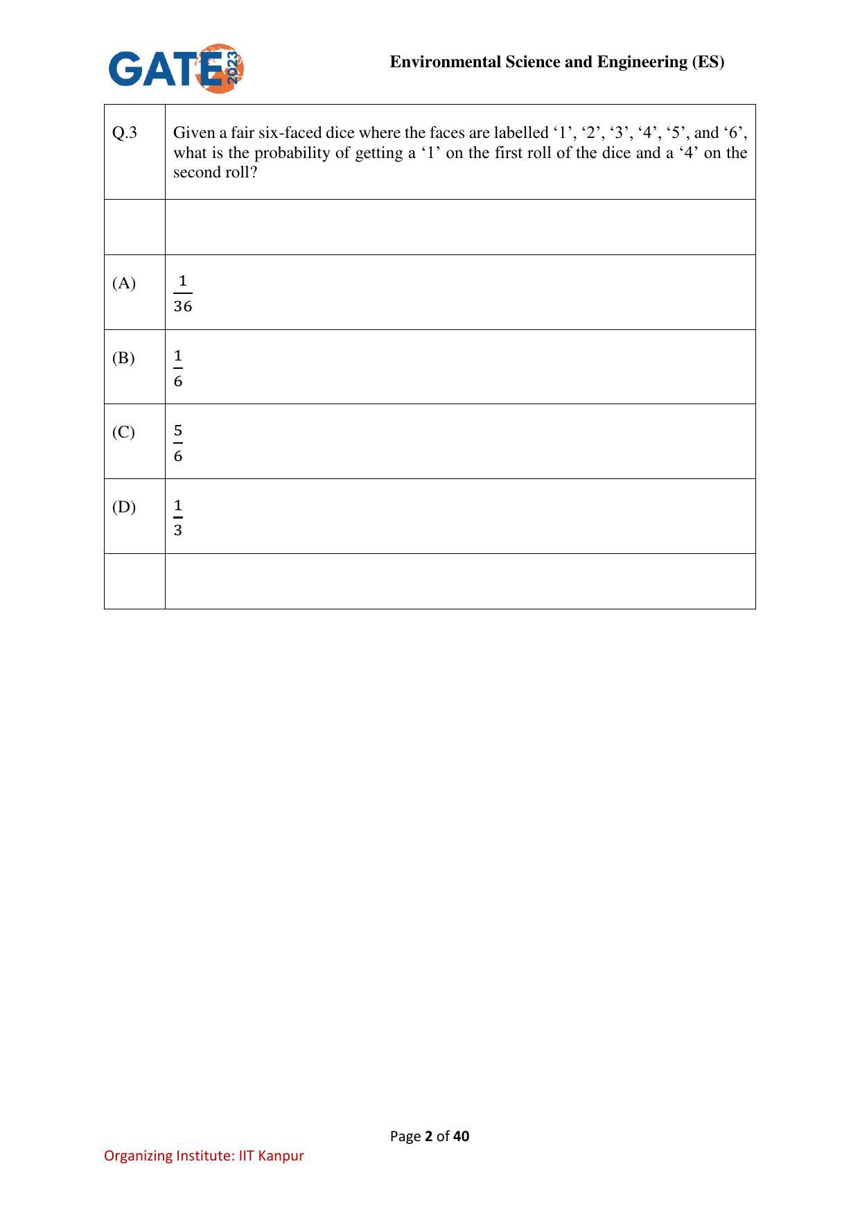 GATE 2023 Environmental Science & Engineering (ES) Question Paper - Page 2