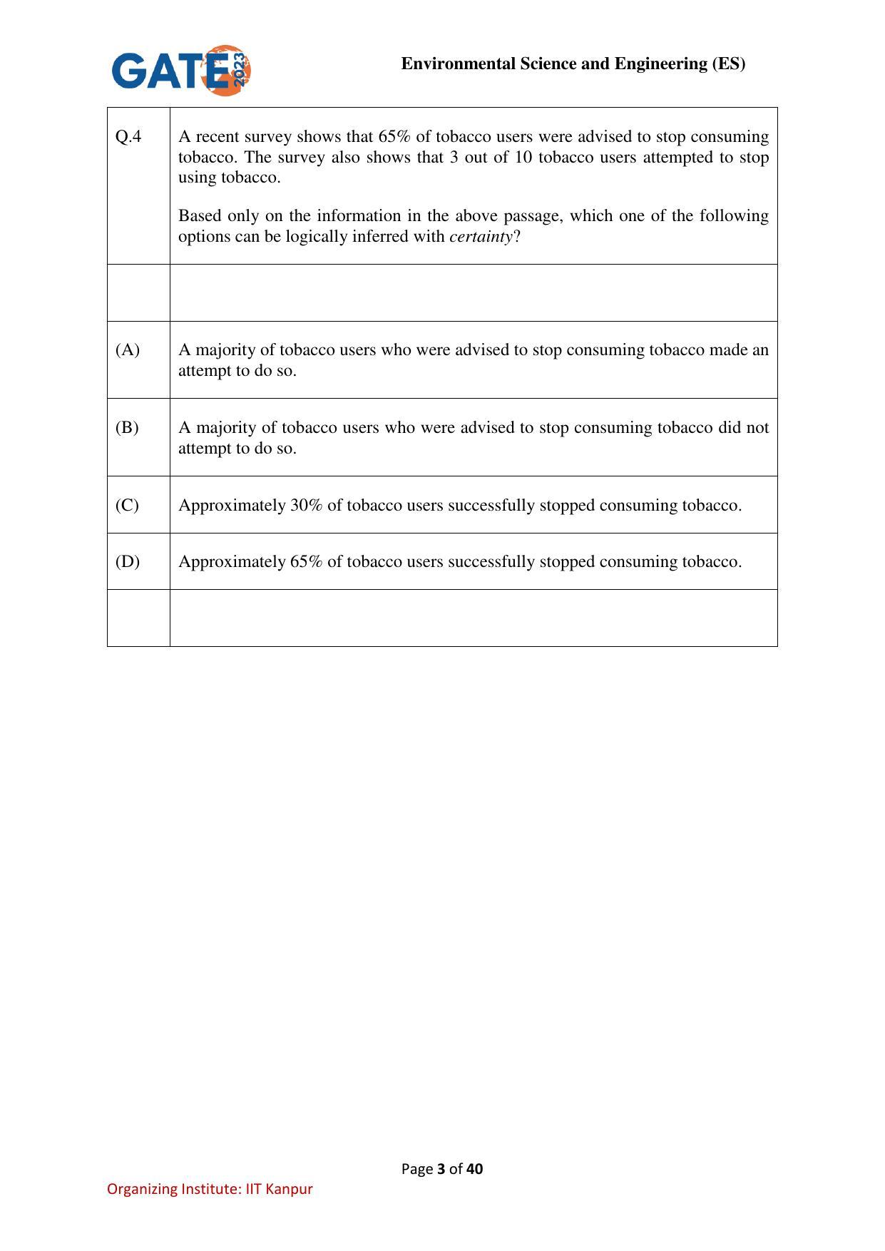 GATE 2023 Environmental Science & Engineering (ES) Question Paper - Page 3