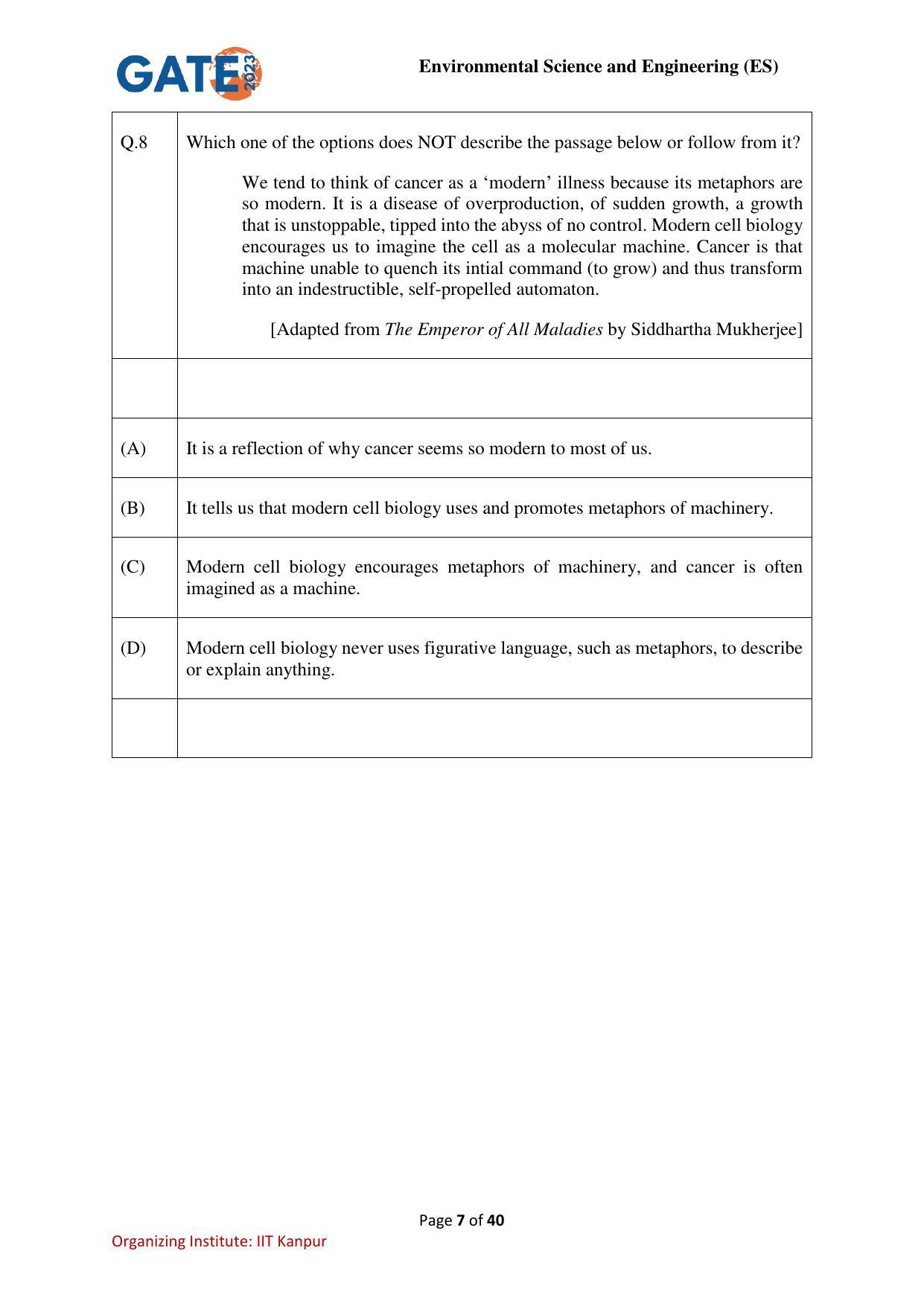 GATE 2023 Environmental Science & Engineering (ES) Question Paper - Page 7