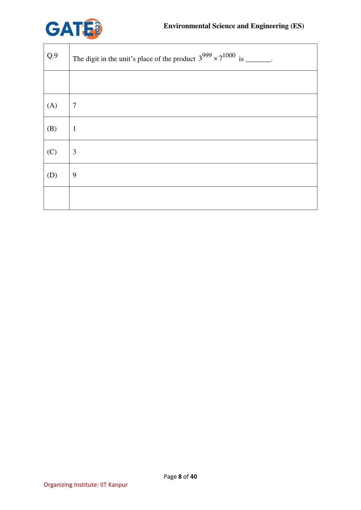 GATE 2023 Environmental Science & Engineering (ES) Question Paper - Page 8