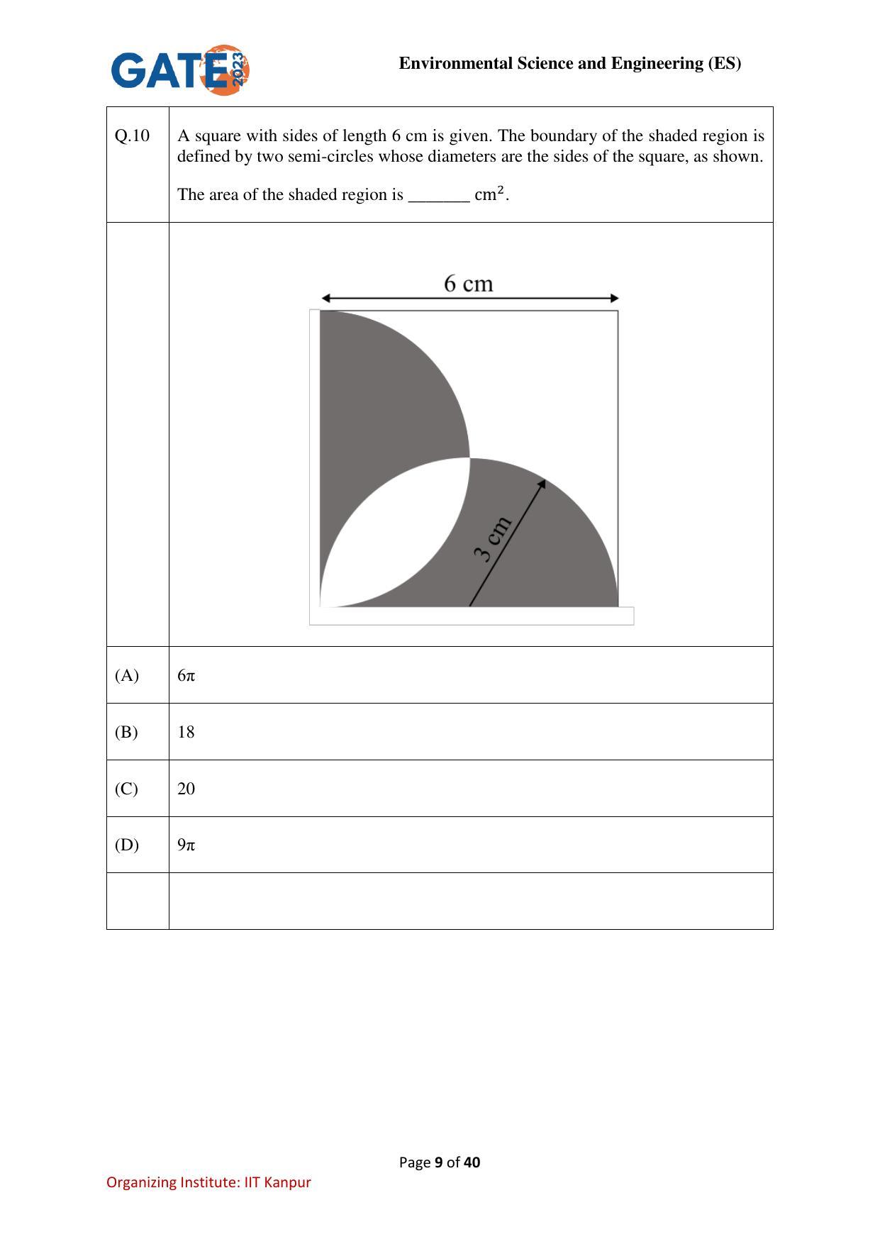 GATE 2023 Environmental Science & Engineering (ES) Question Paper - Page 9