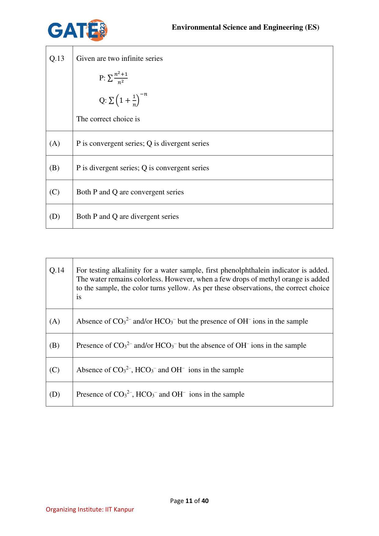 GATE 2023 Environmental Science & Engineering (ES) Question Paper - Page 11