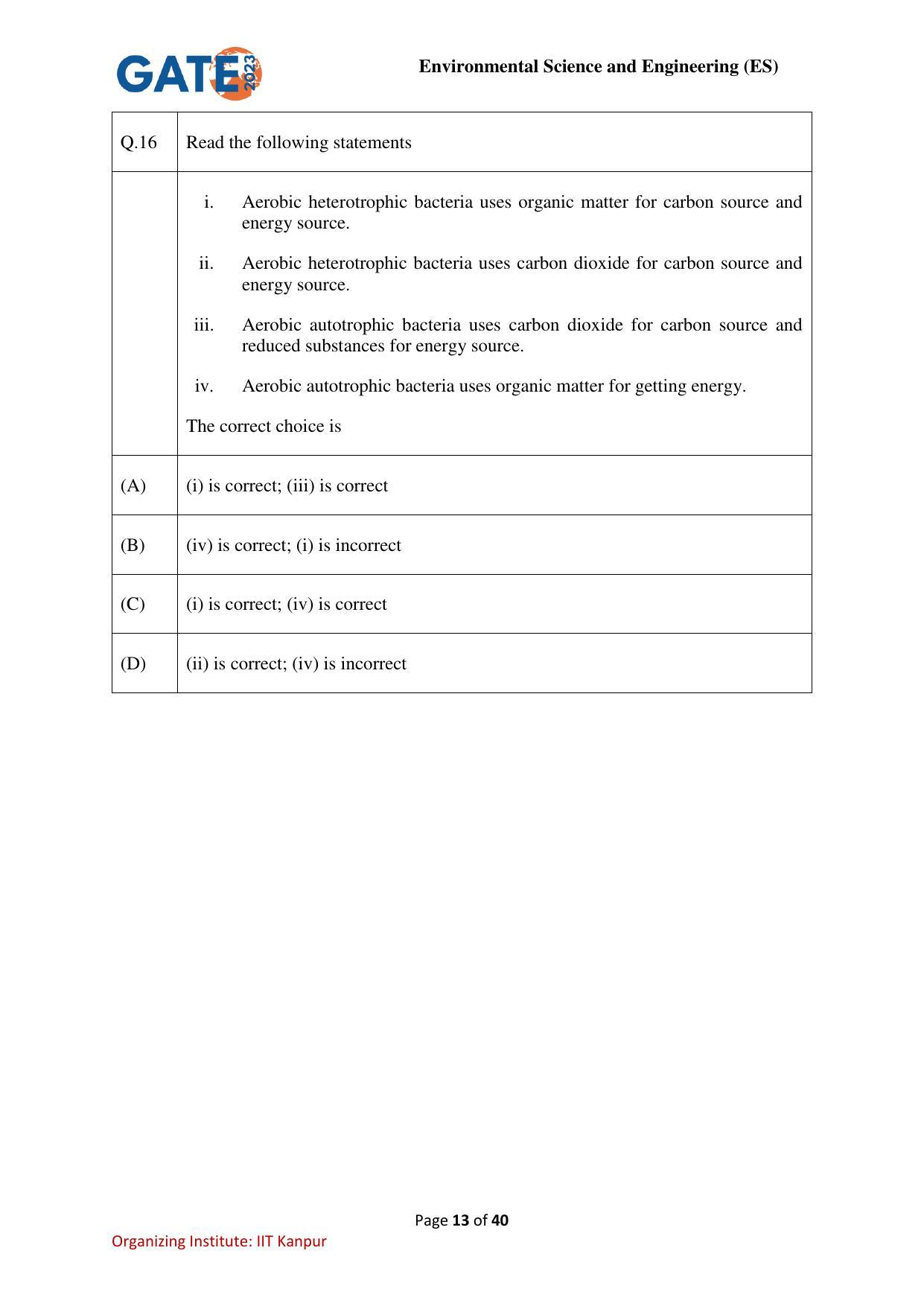 GATE 2023 Environmental Science & Engineering (ES) Question Paper - Page 13